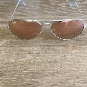 RayBan Aviator Large Metal - Silver rim, Light brown mirror pink lens - NWT